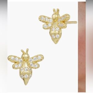 Savvy Cie Gold Bee Earrings with Sparkling Accents
